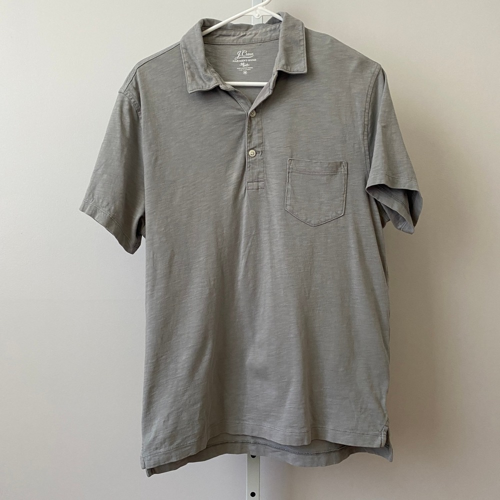 J.Crew Slub Cotton Relaxed Coastal Rugged Garment-Dyed Polo Shirt M Gray